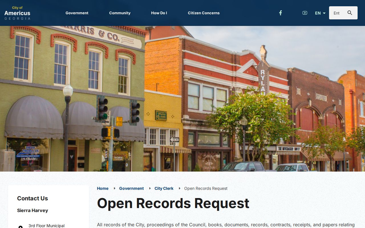 Americus open-records request page and JustFOIA access