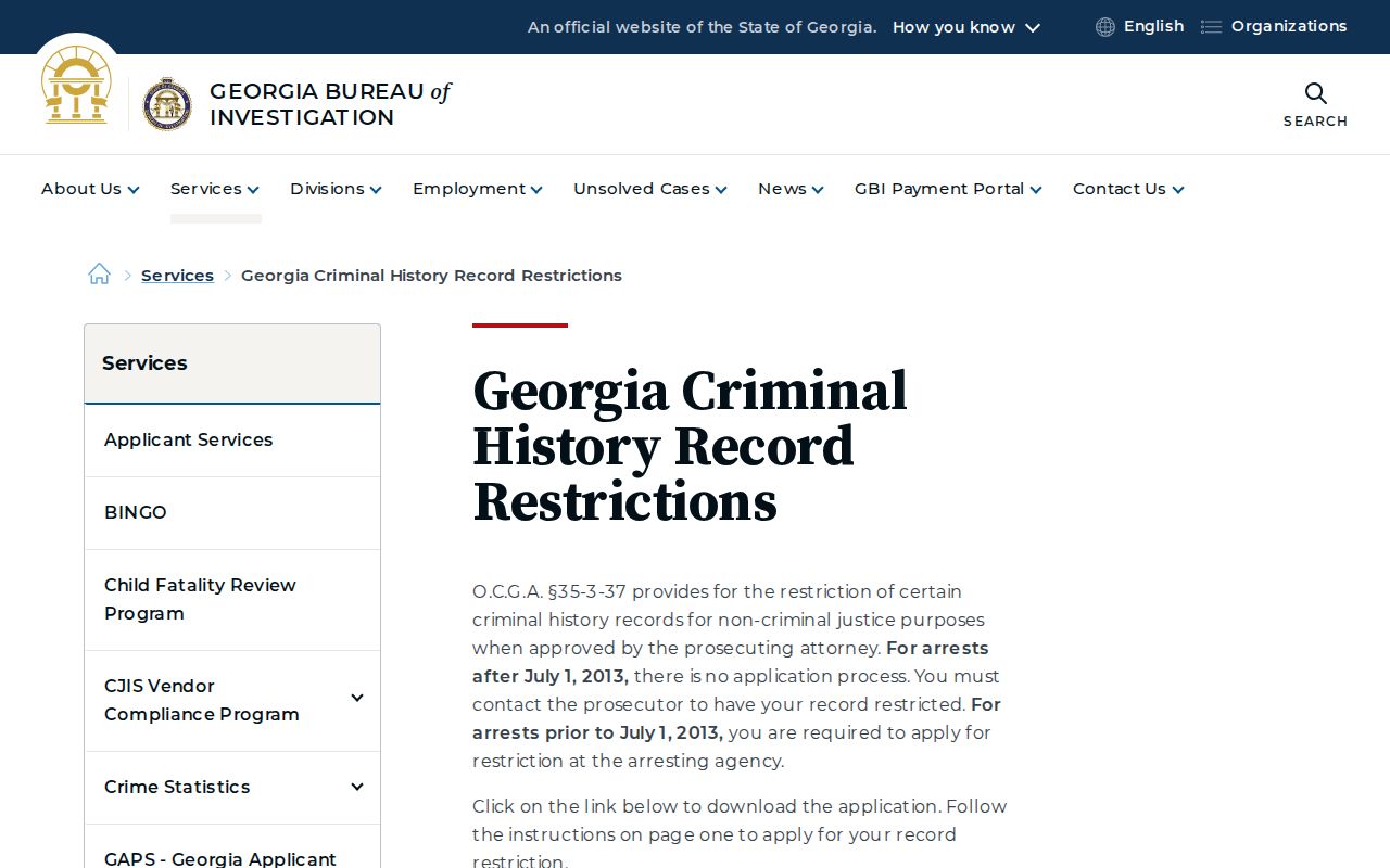 Georgia Bureau of Investigation record restriction guidance for Leslie records