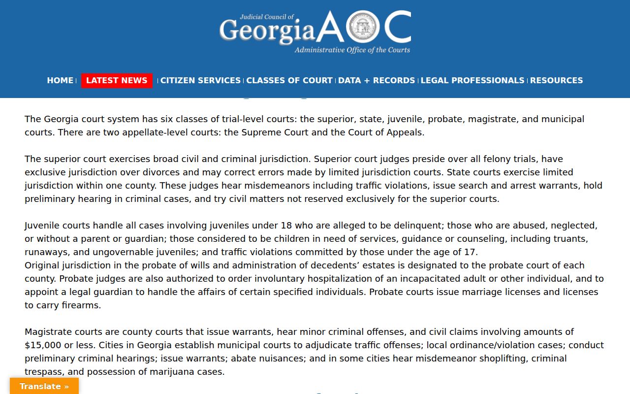 Georgia court navigation page used to distinguish Plains municipal and county cases