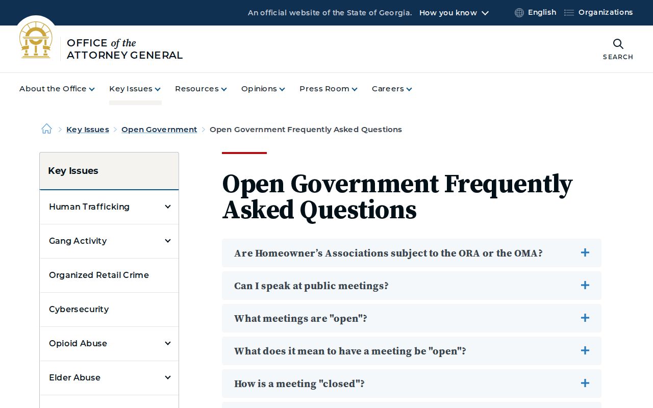 Georgia Attorney General open-government FAQ for Plains records requests