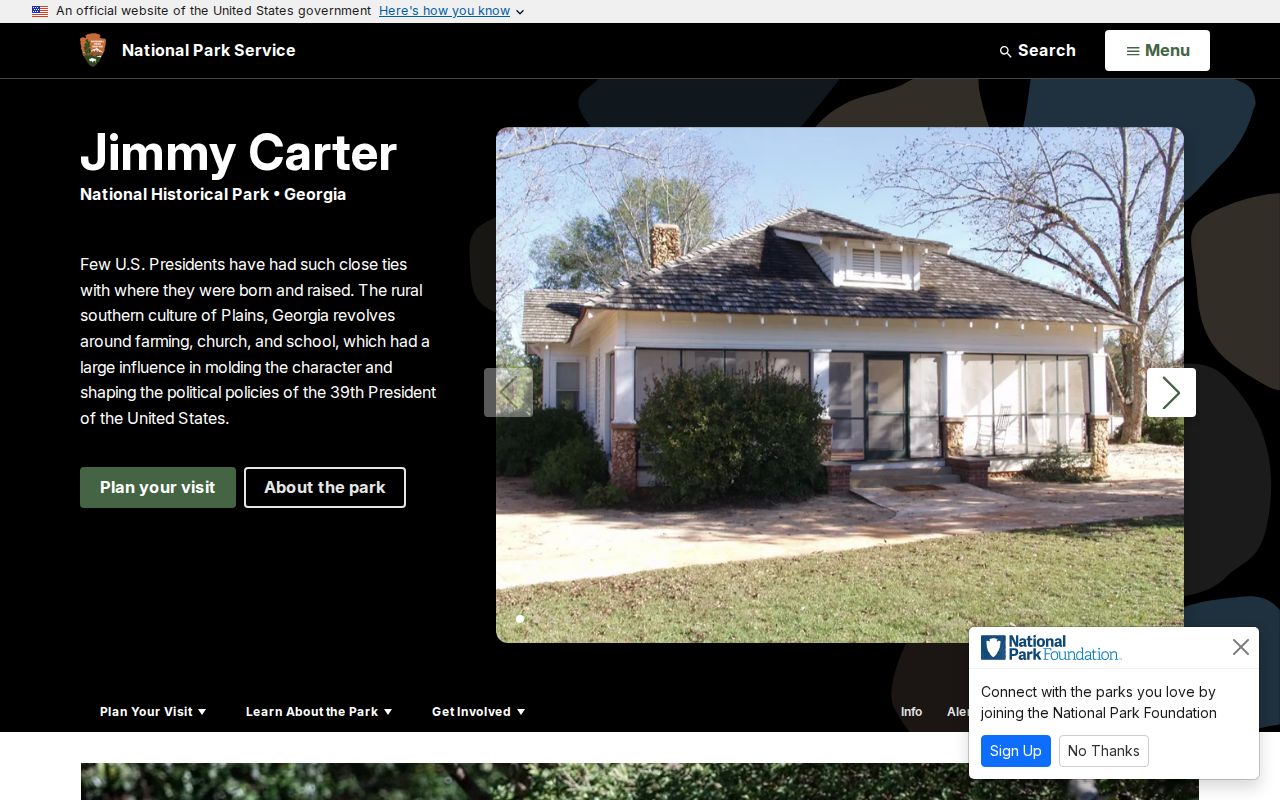 National Park Service page for Jimmy Carter sites in Plains