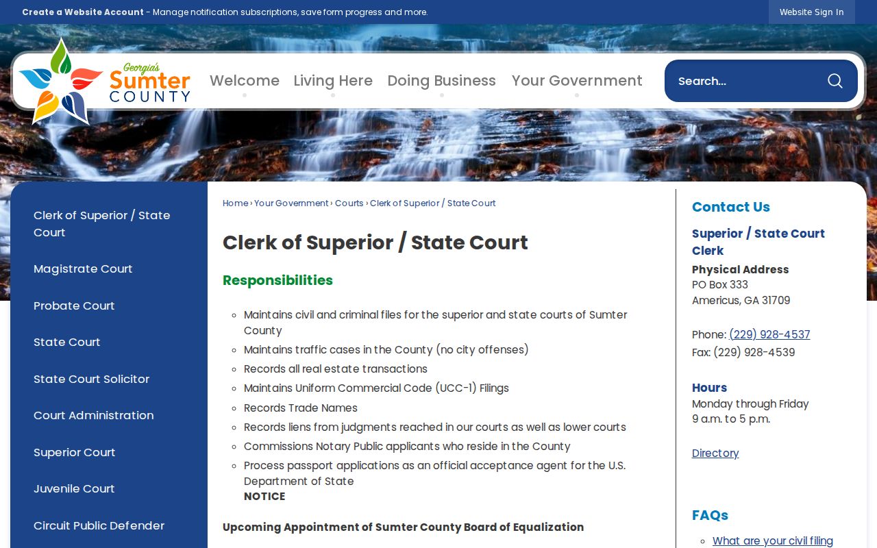 Sumter County criminal court records clerk page
