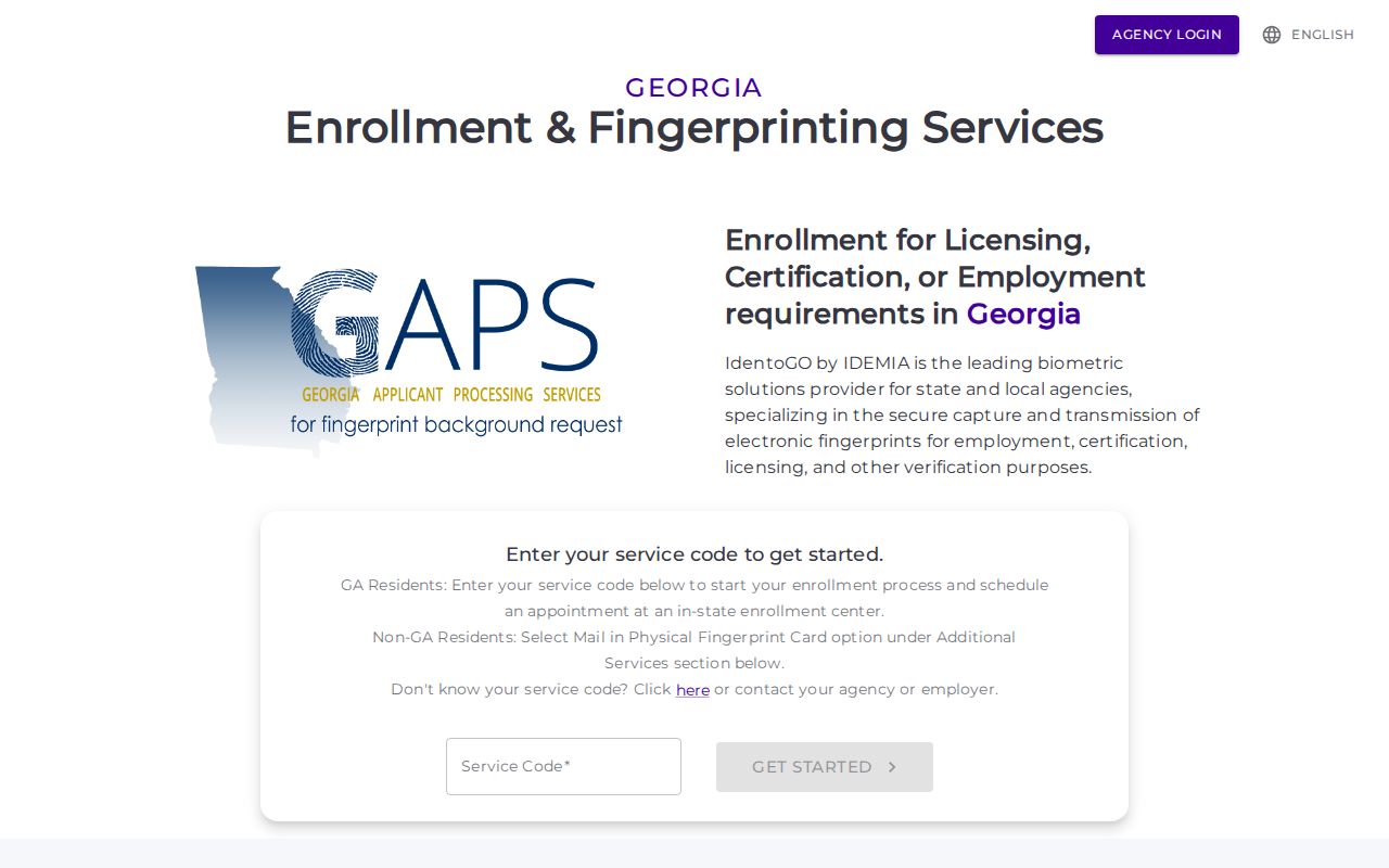 Georgia Applicant Processing Service IdentoGO registration