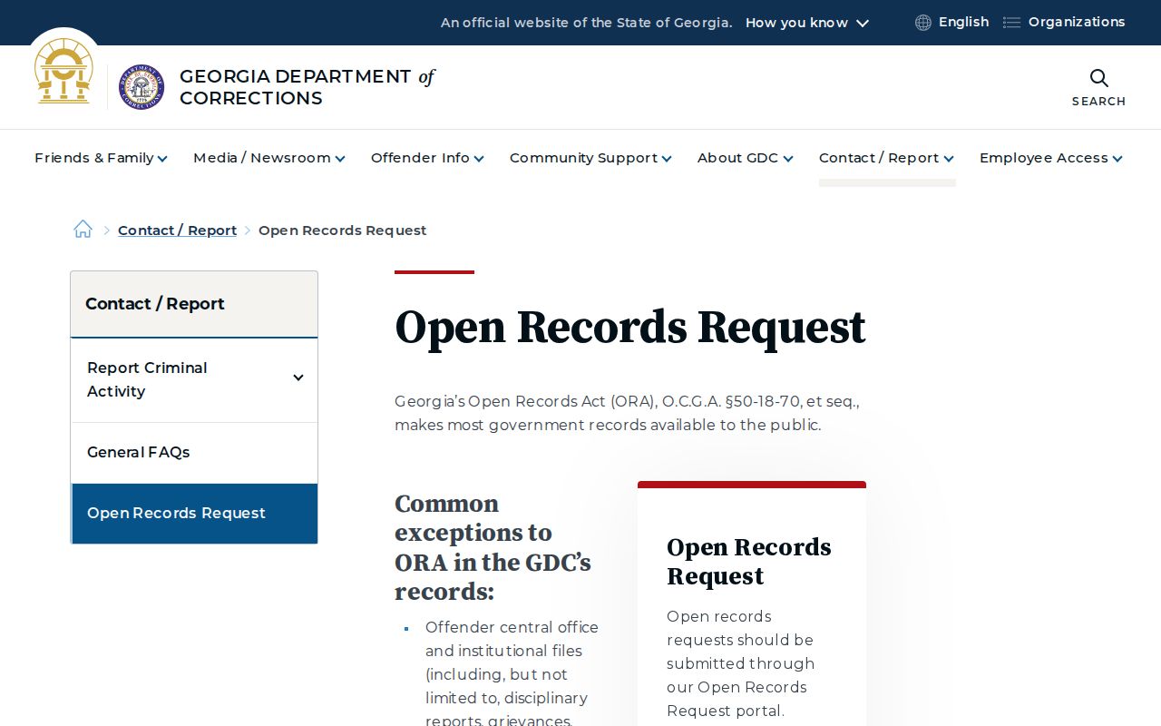 Georgia corrections request channel for Sumter County offender records