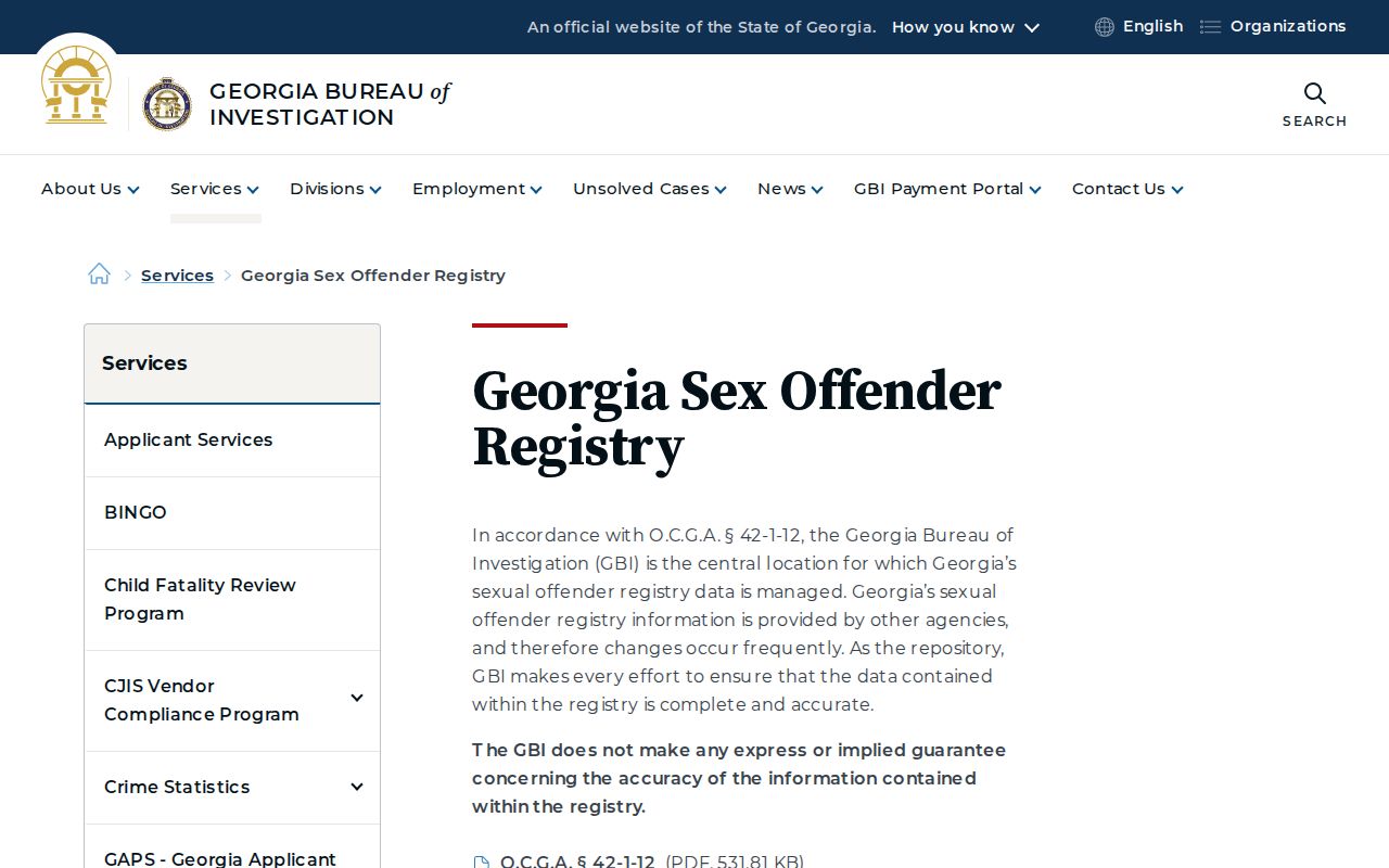 Sumter County sex offender registry information page